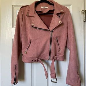 Biker Jacket Pink Faux Suede Motorcycle Coat Large